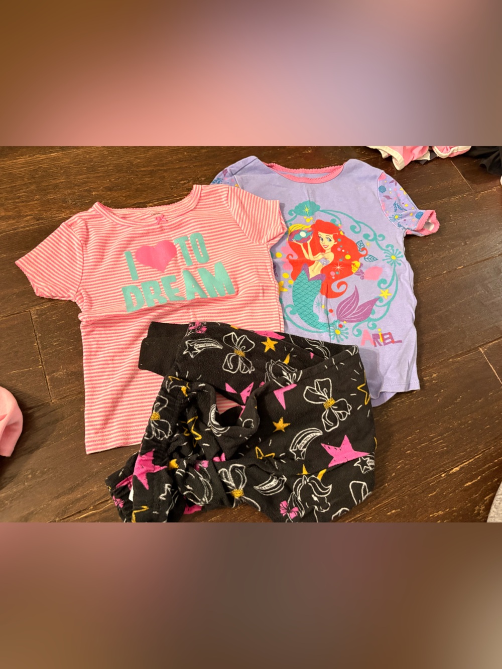 Pj lot two short sleeve tops and 1 long pants